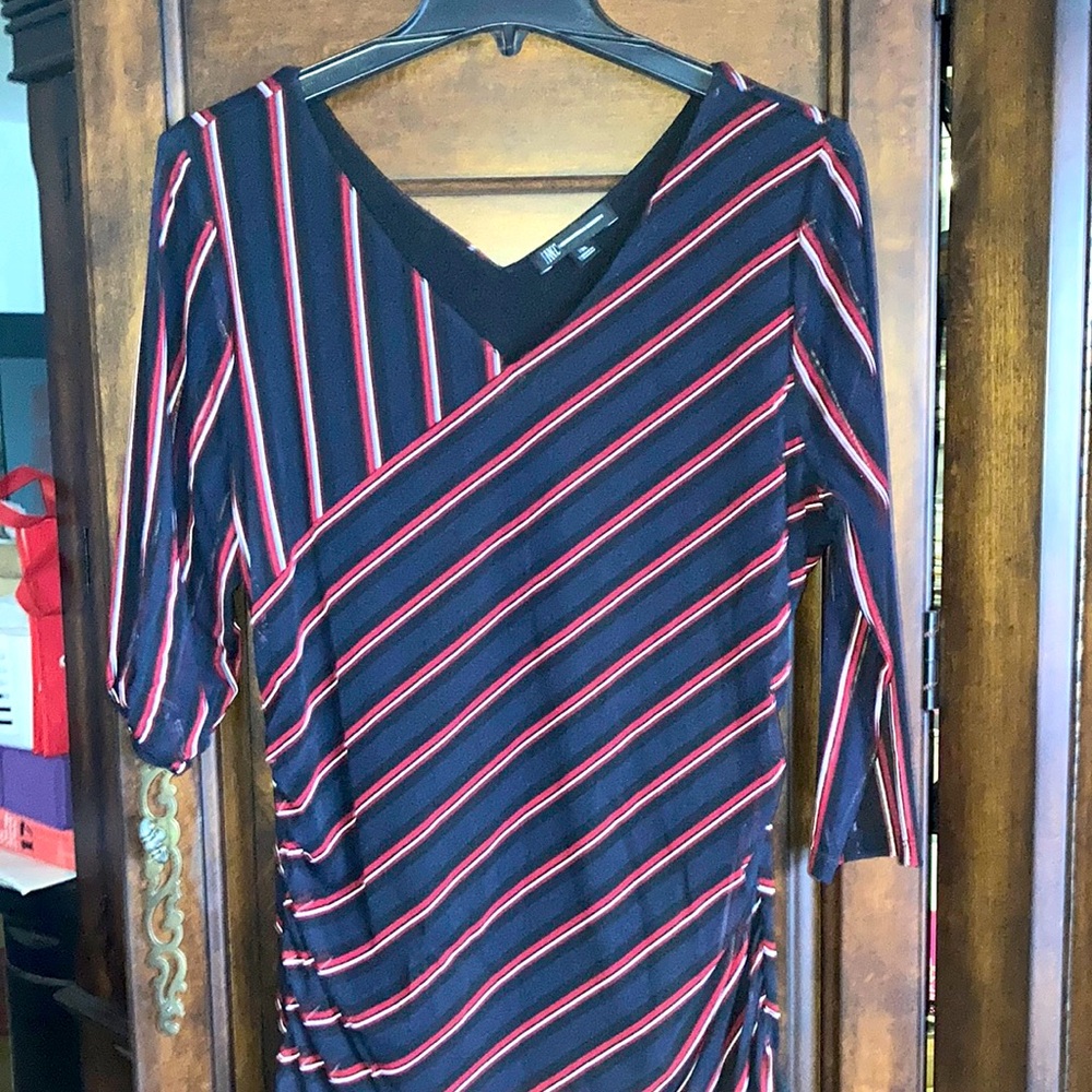 INC International Concepts navy striped top, size XL